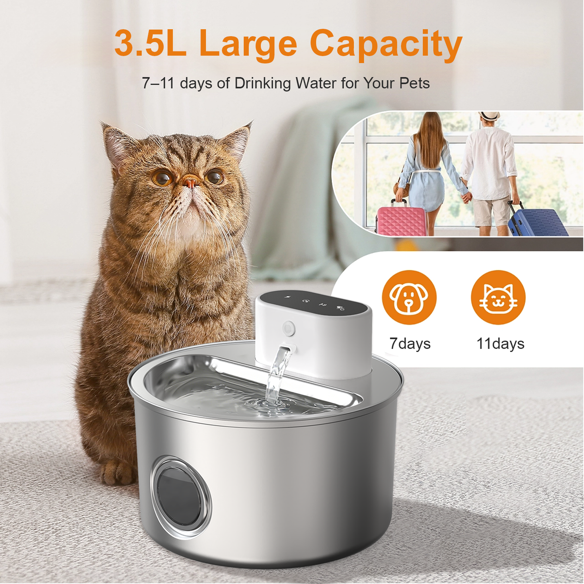 PawPilot 3.5L Rechargeable Stainless Steel Pet Water Fountain
