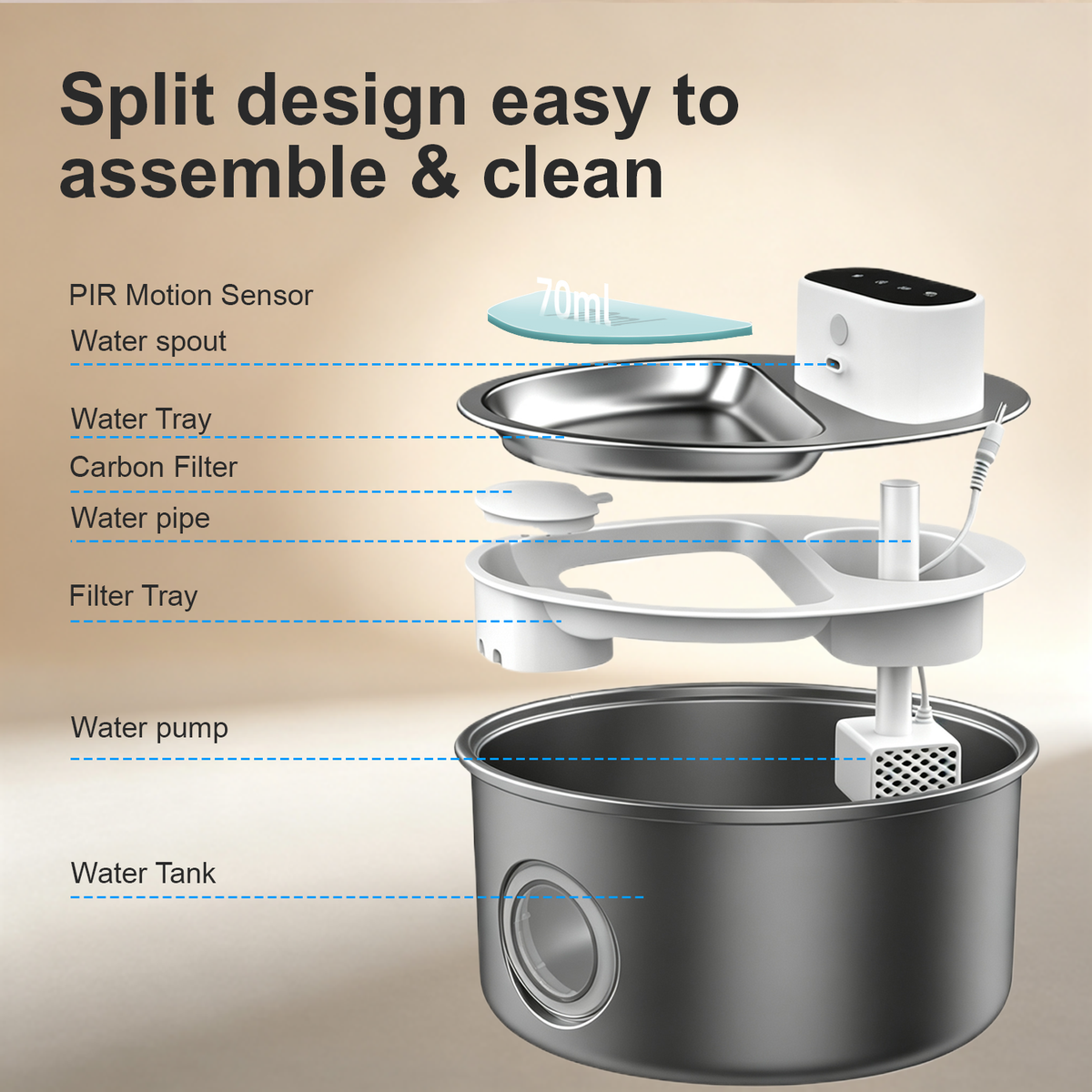 PawPilot 3.5L Rechargeable Stainless Steel Pet Water Fountain